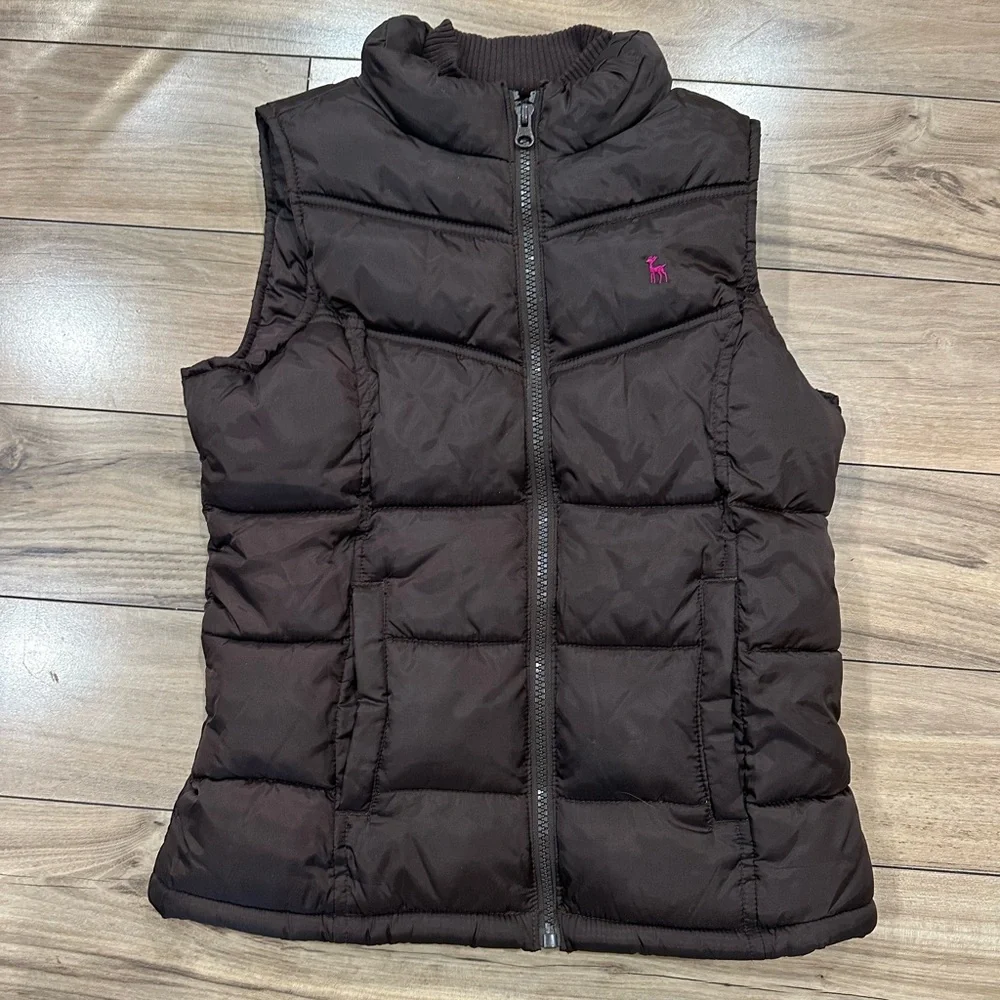 Old Navy Girls Brown Quilted Puffer Vest Zip Up 14-16 XL